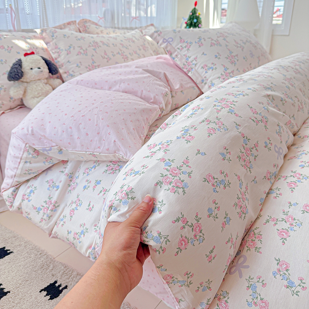 91家纺网 家纺一手货源 找家纺 恩泽家纺 2025新款全棉纯棉12868喷气印花系列四件套-第二批 晚风梦粉