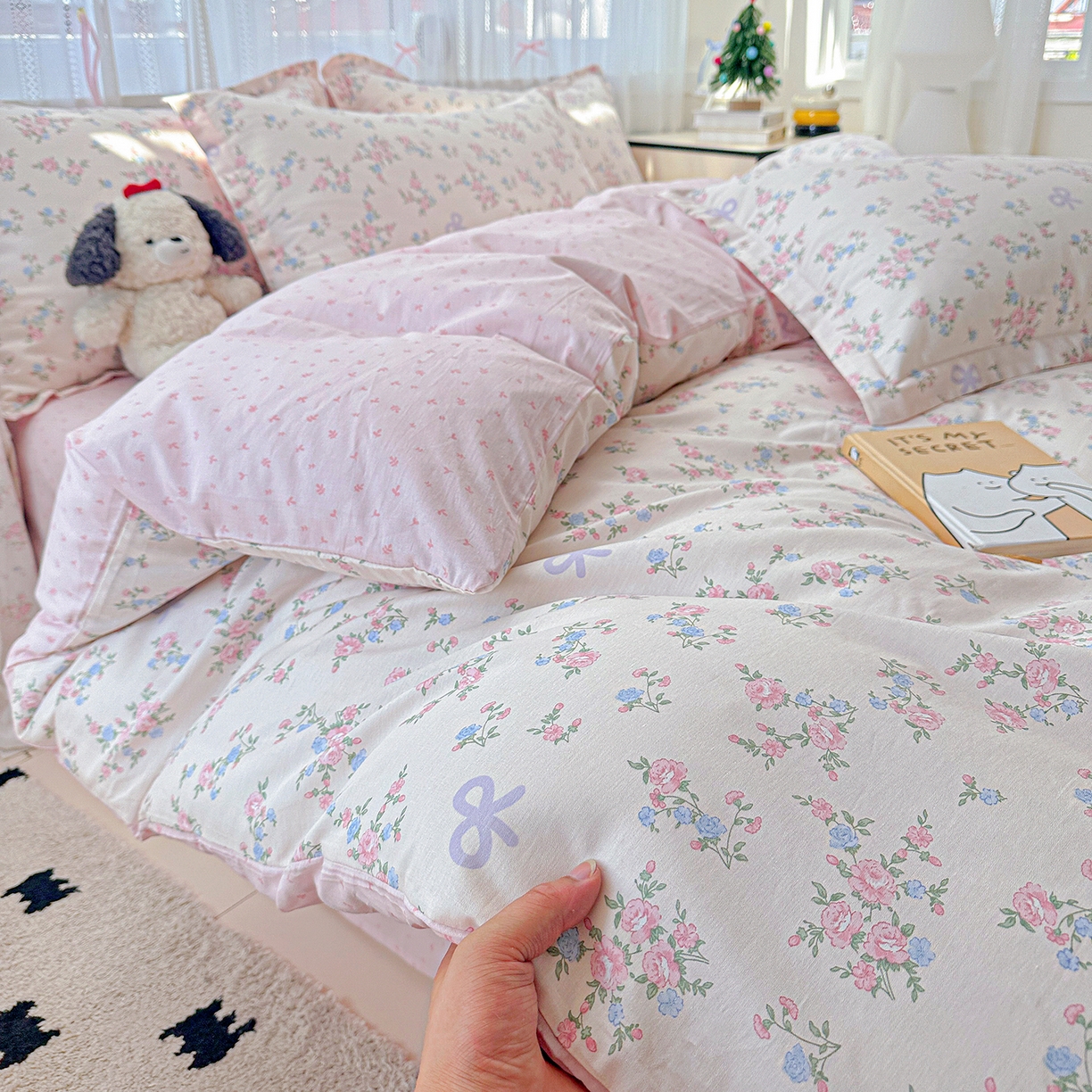 91家纺网 家纺一手货源 找家纺 恩泽家纺 2025新款全棉纯棉12868喷气印花系列四件套-第二批 晚风梦粉