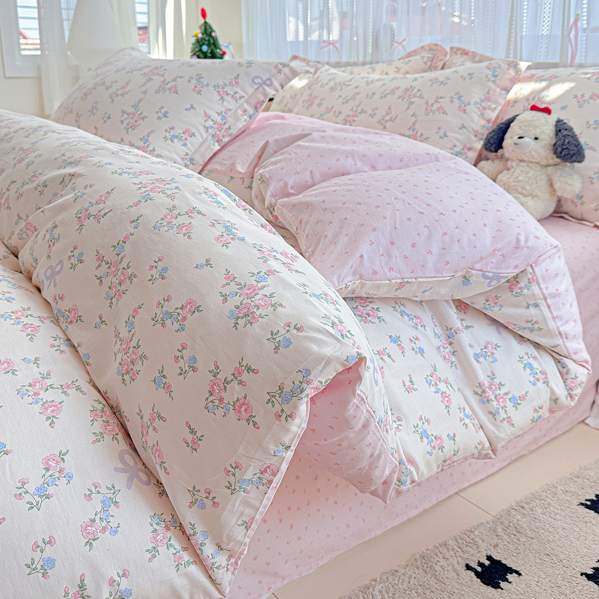 91家纺网 家纺一手货源 找家纺 恩泽家纺 2025新款全棉纯棉12868喷气印花系列四件套-第二批 晚风梦粉