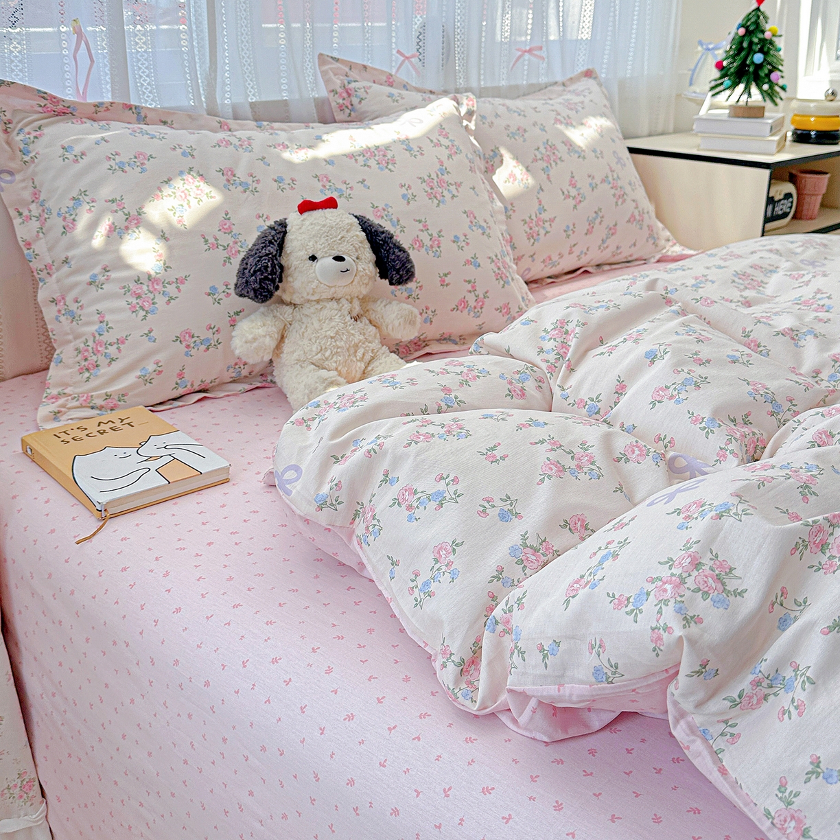 91家纺网 家纺一手货源 找家纺 恩泽家纺 2025新款全棉纯棉12868喷气印花系列四件套-第二批 晚风梦粉