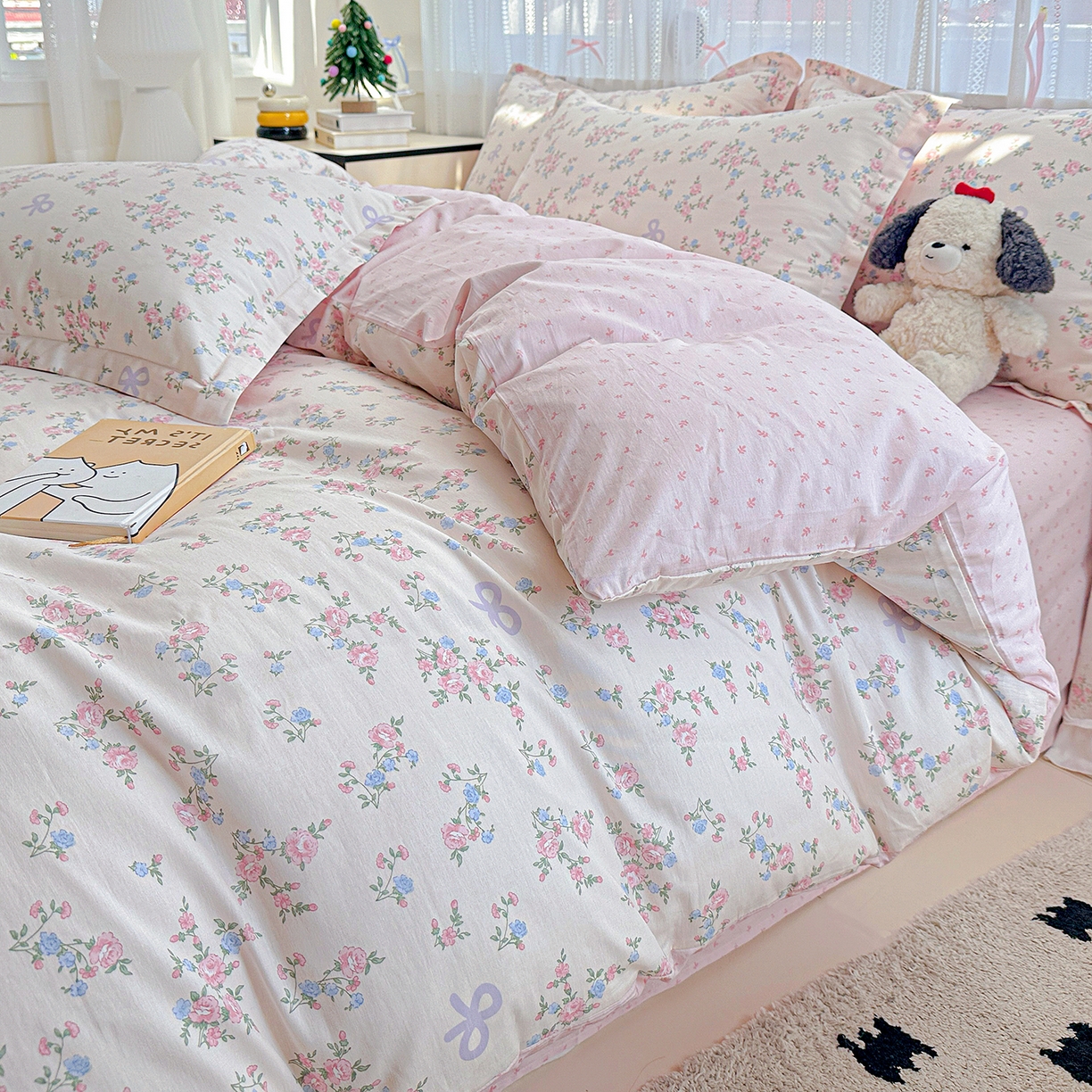 91家纺网 家纺一手货源 找家纺 恩泽家纺 2025新款全棉纯棉12868喷气印花系列四件套-第二批 晚风梦粉