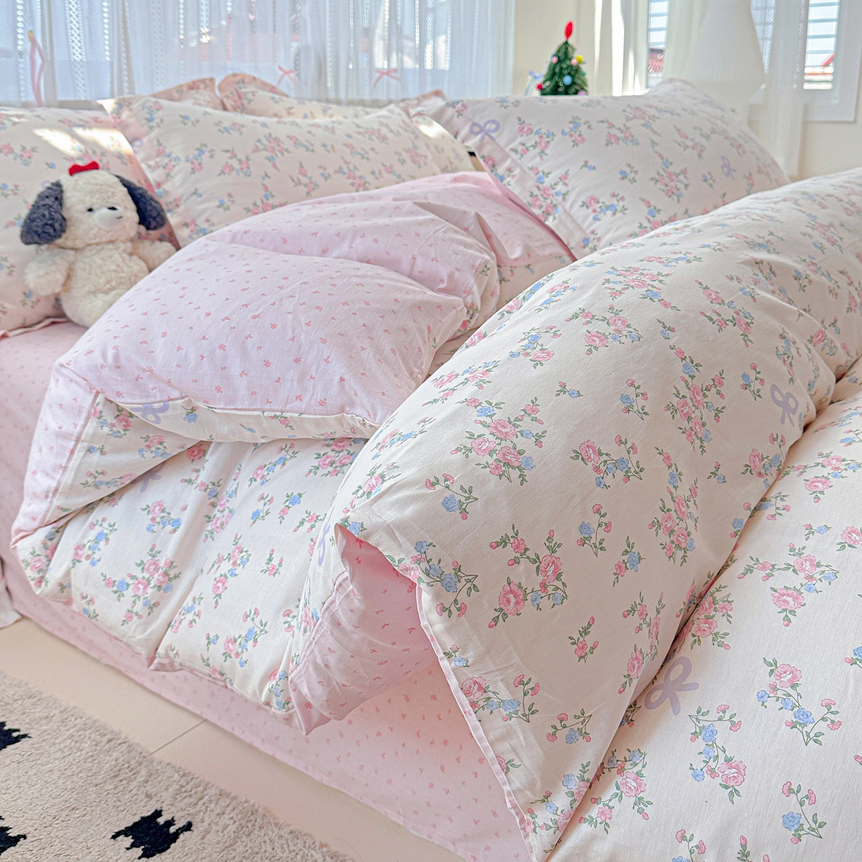 91家纺网 家纺一手货源 找家纺 恩泽家纺 2025新款全棉纯棉12868喷气印花系列四件套-第二批 晚风梦粉