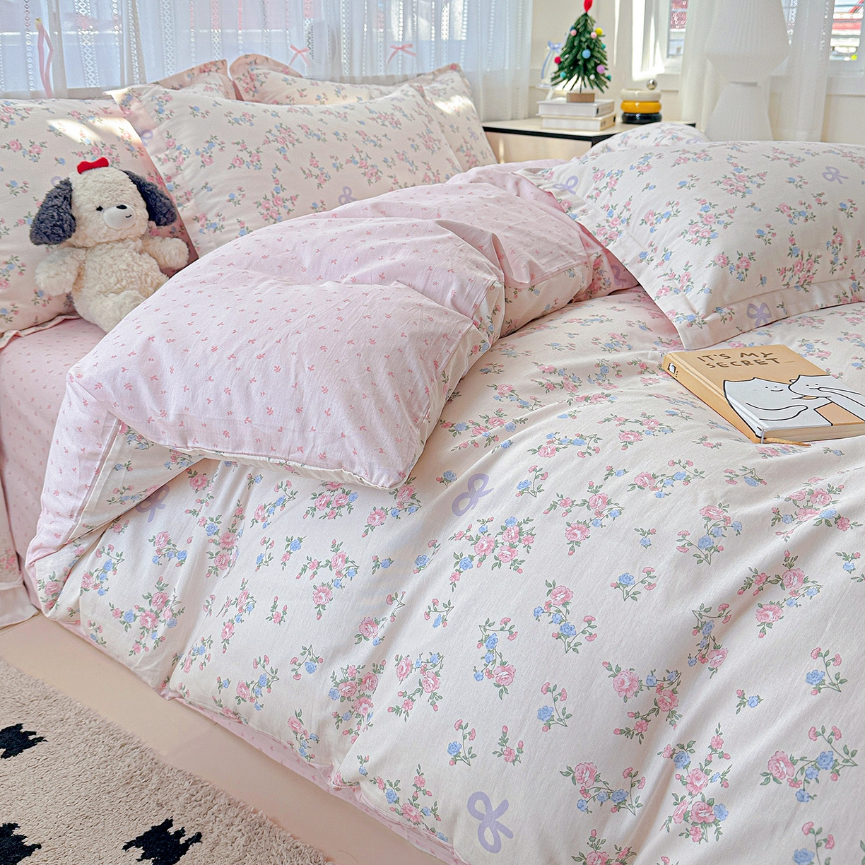 91家纺网 家纺一手货源 找家纺 恩泽家纺 2025新款全棉纯棉12868喷气印花系列四件套-第二批 晚风梦粉