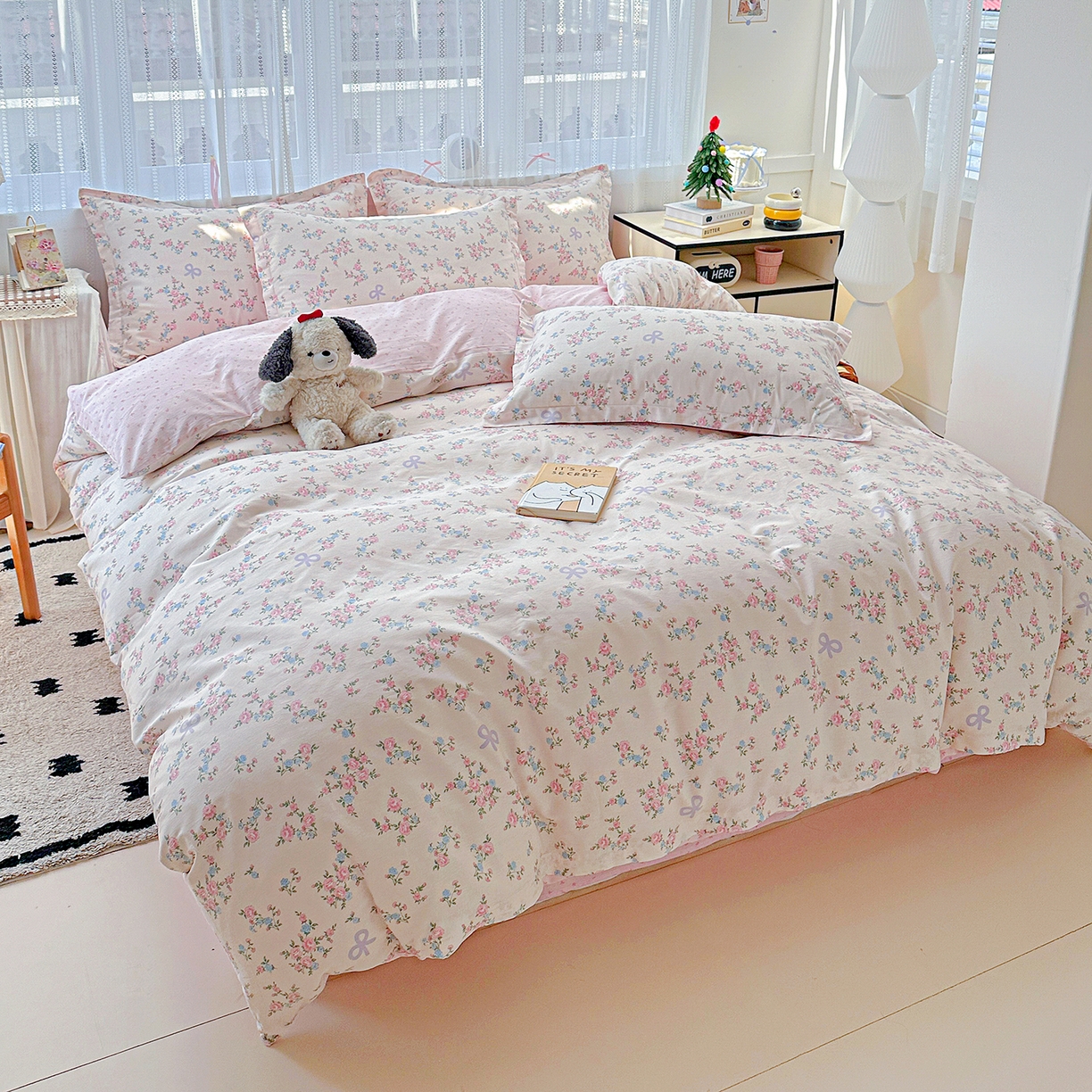 91家纺网 家纺一手货源 找家纺 恩泽家纺 2025新款全棉纯棉12868喷气印花系列四件套-第二批 晚风梦粉