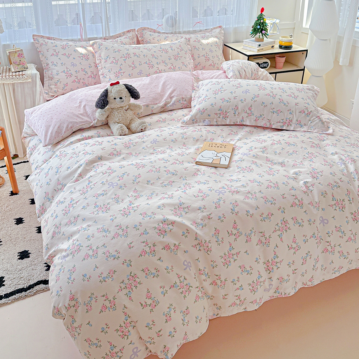 91家纺网 家纺一手货源 找家纺 恩泽家纺 2025新款全棉纯棉12868喷气印花系列四件套-第二批 晚风梦粉