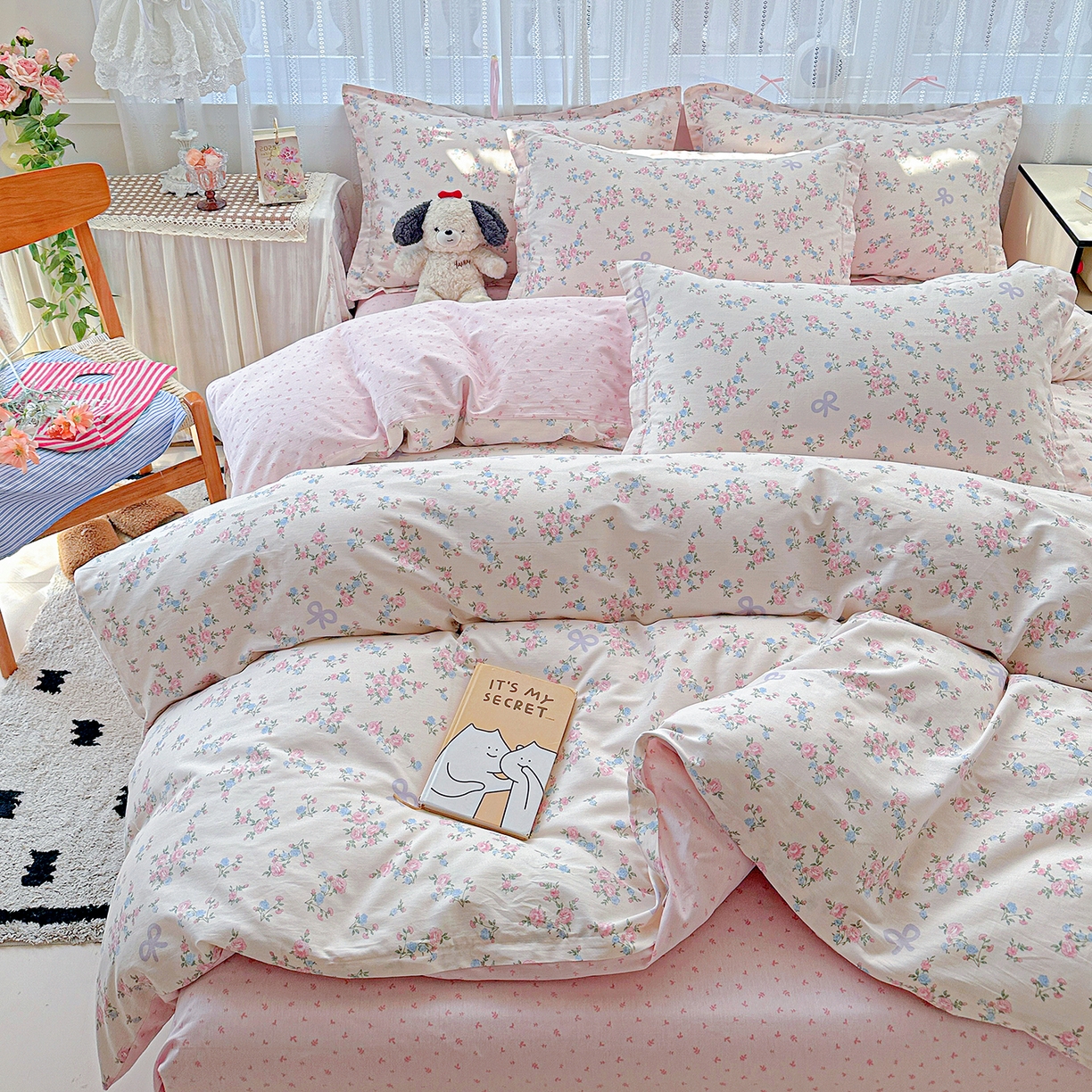 91家纺网 家纺一手货源 找家纺 恩泽家纺 2025新款全棉纯棉12868喷气印花系列四件套-第二批 晚风梦粉