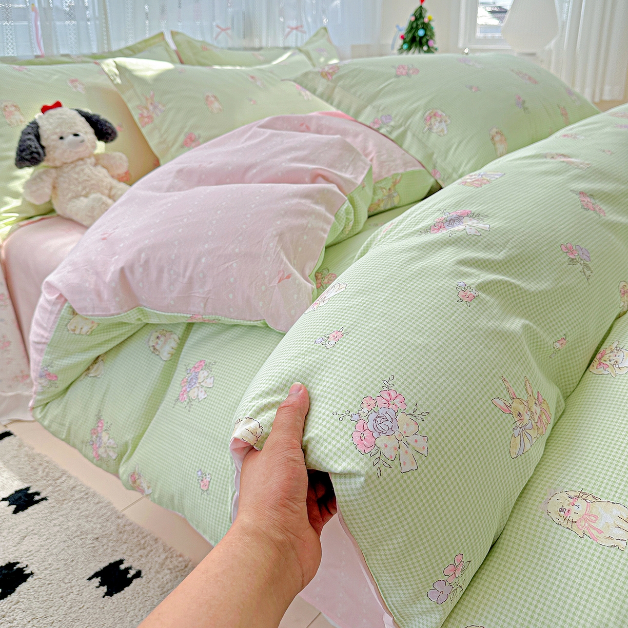 91家纺网 家纺一手货源 找家纺 恩泽家纺 2025新款全棉纯棉12868喷气印花系列四件套-第二批 小欢喜