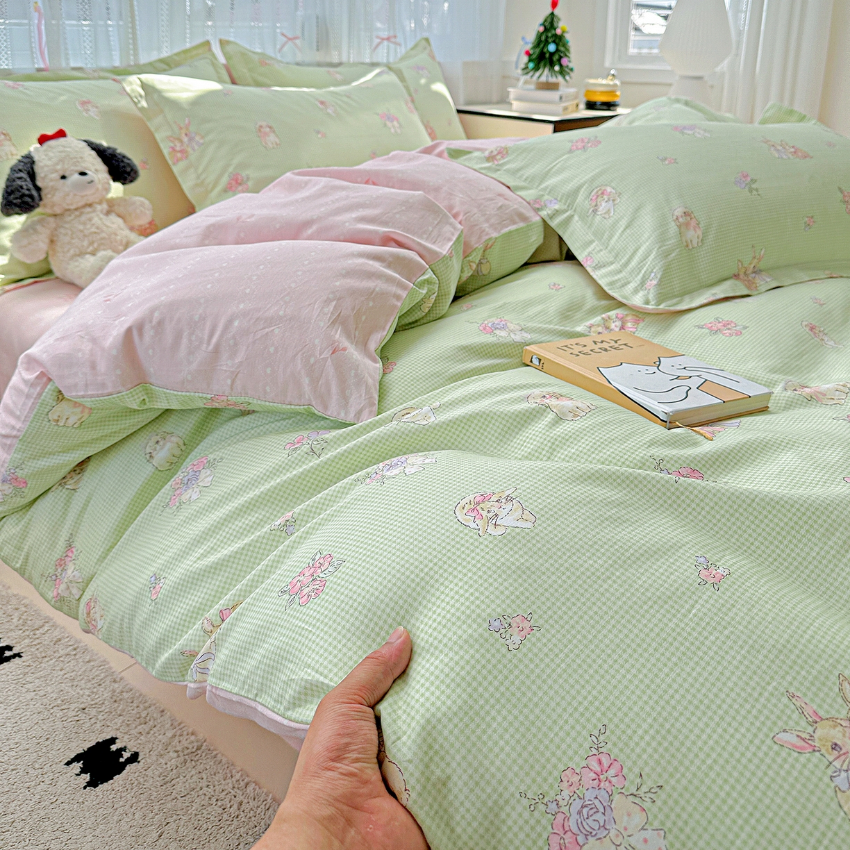 91家纺网 家纺一手货源 找家纺 恩泽家纺 2025新款全棉纯棉12868喷气印花系列四件套-第二批 小欢喜