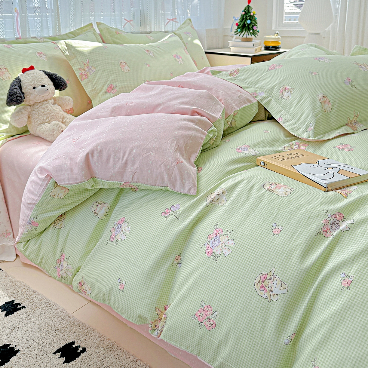 91家纺网 家纺一手货源 找家纺 恩泽家纺 2025新款全棉纯棉12868喷气印花系列四件套-第二批 小欢喜