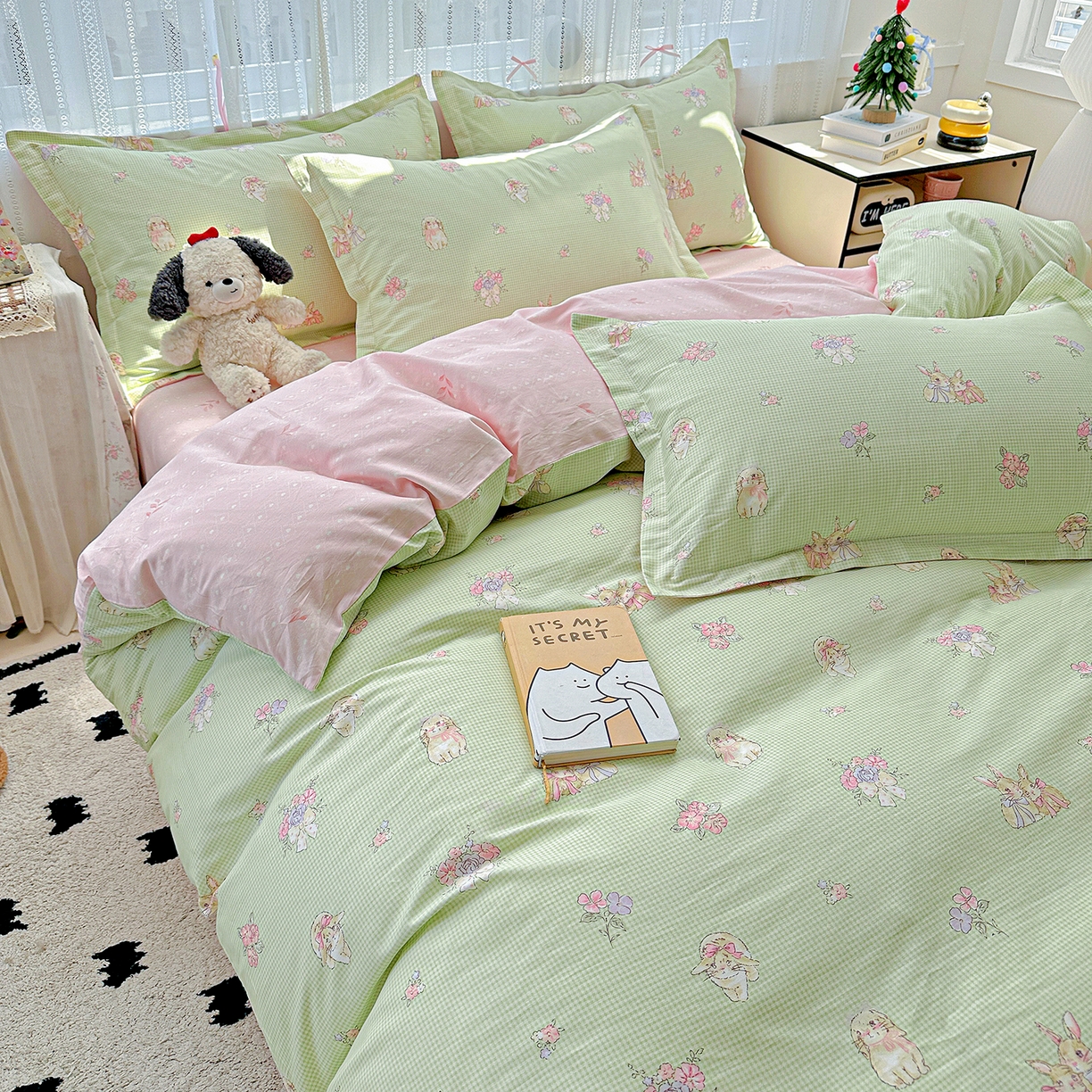 91家纺网 家纺一手货源 找家纺 恩泽家纺 2025新款全棉纯棉12868喷气印花系列四件套-第二批 小欢喜