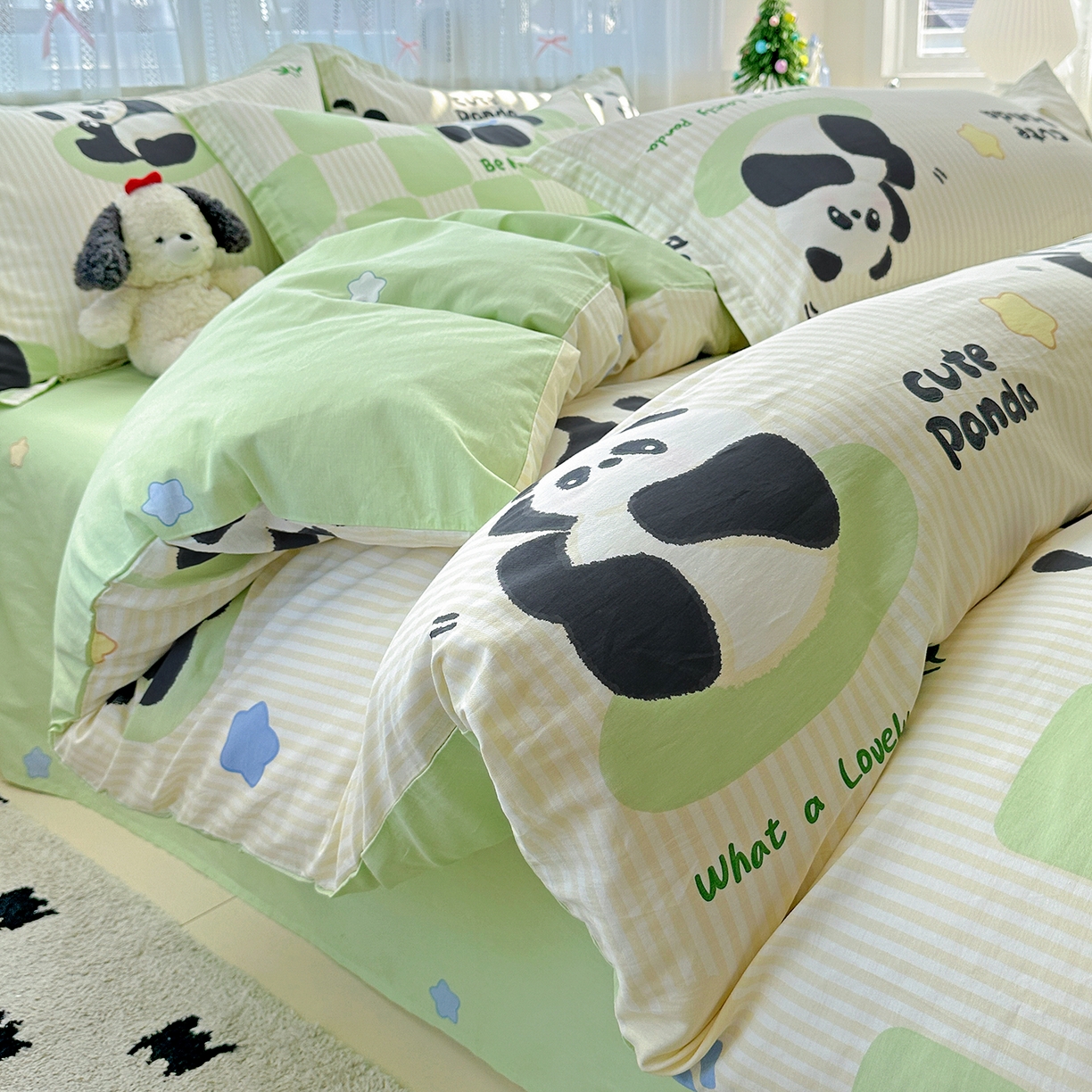 91家纺网 家纺一手货源 找家纺 恩泽家纺 2025新款全棉纯棉12868喷气印花系列四件套-第二批 小熊猫