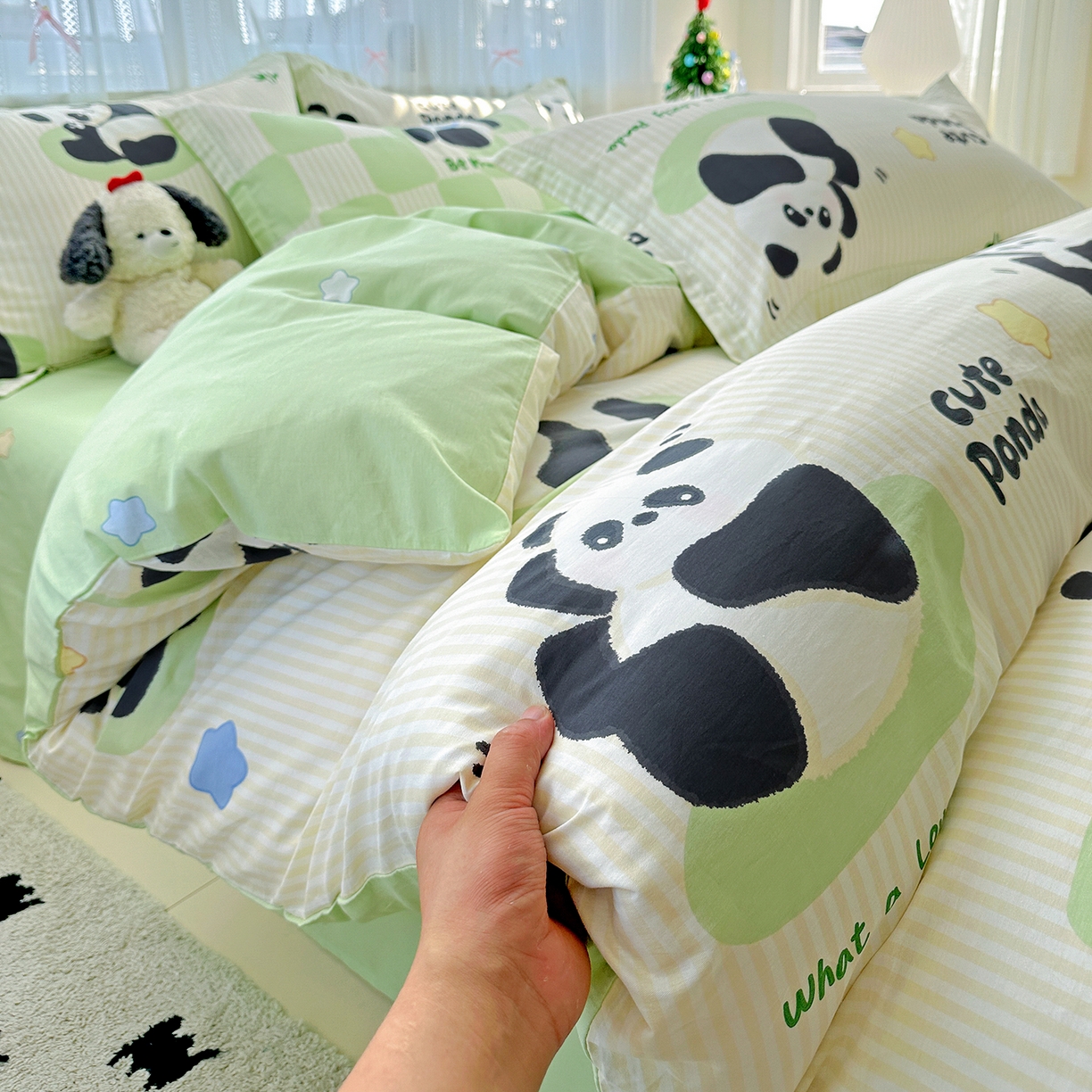 91家纺网 家纺一手货源 找家纺 恩泽家纺 2025新款全棉纯棉12868喷气印花系列四件套-第二批 小熊猫