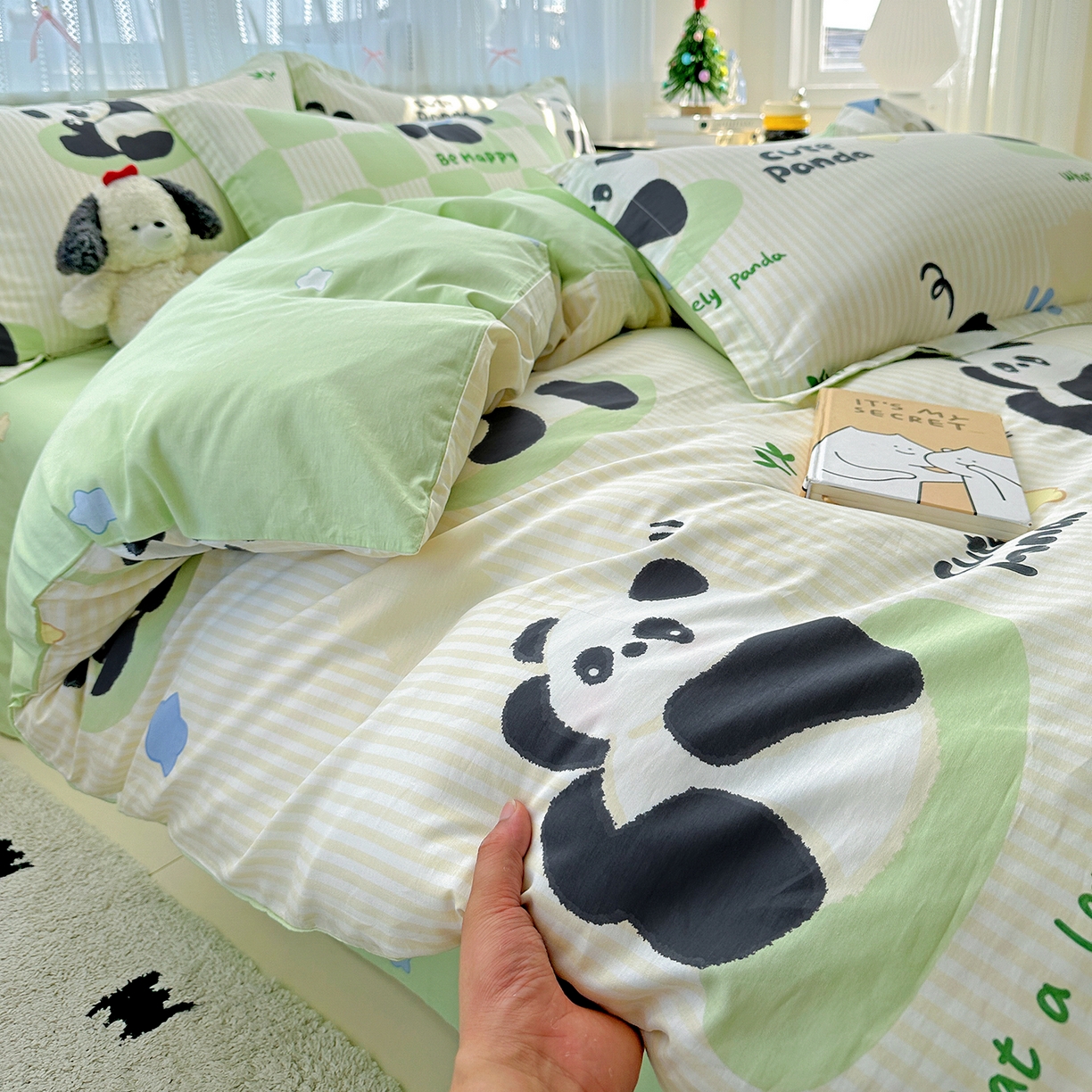 91家纺网 家纺一手货源 找家纺 恩泽家纺 2025新款全棉纯棉12868喷气印花系列四件套-第二批 小熊猫