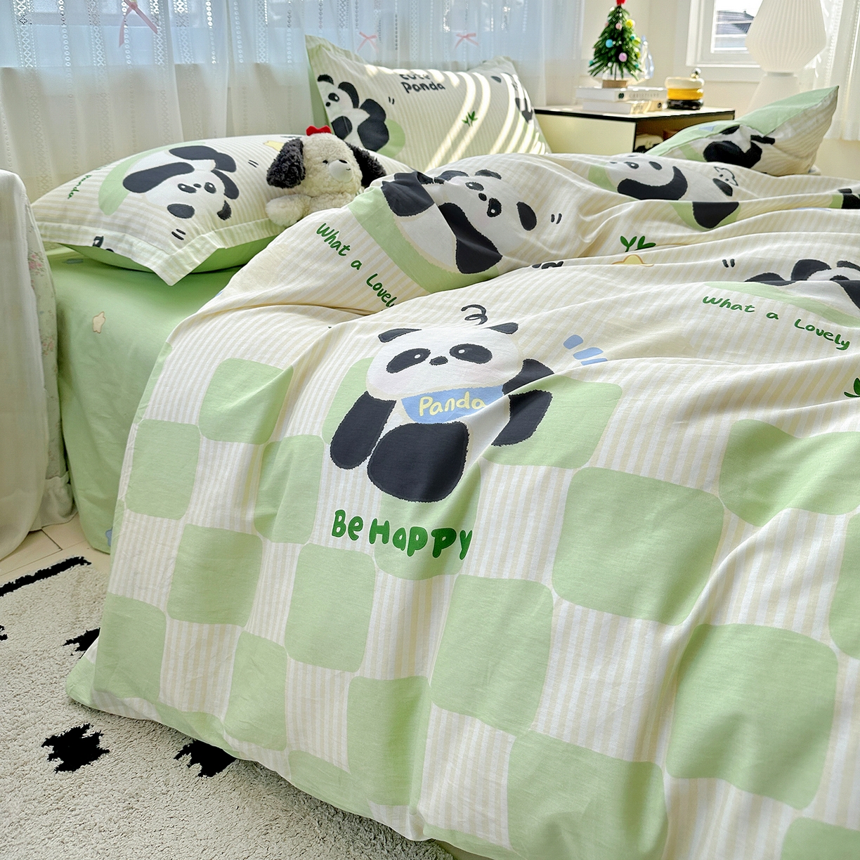 91家纺网 家纺一手货源 找家纺 恩泽家纺 2025新款全棉纯棉12868喷气印花系列四件套-第二批 小熊猫