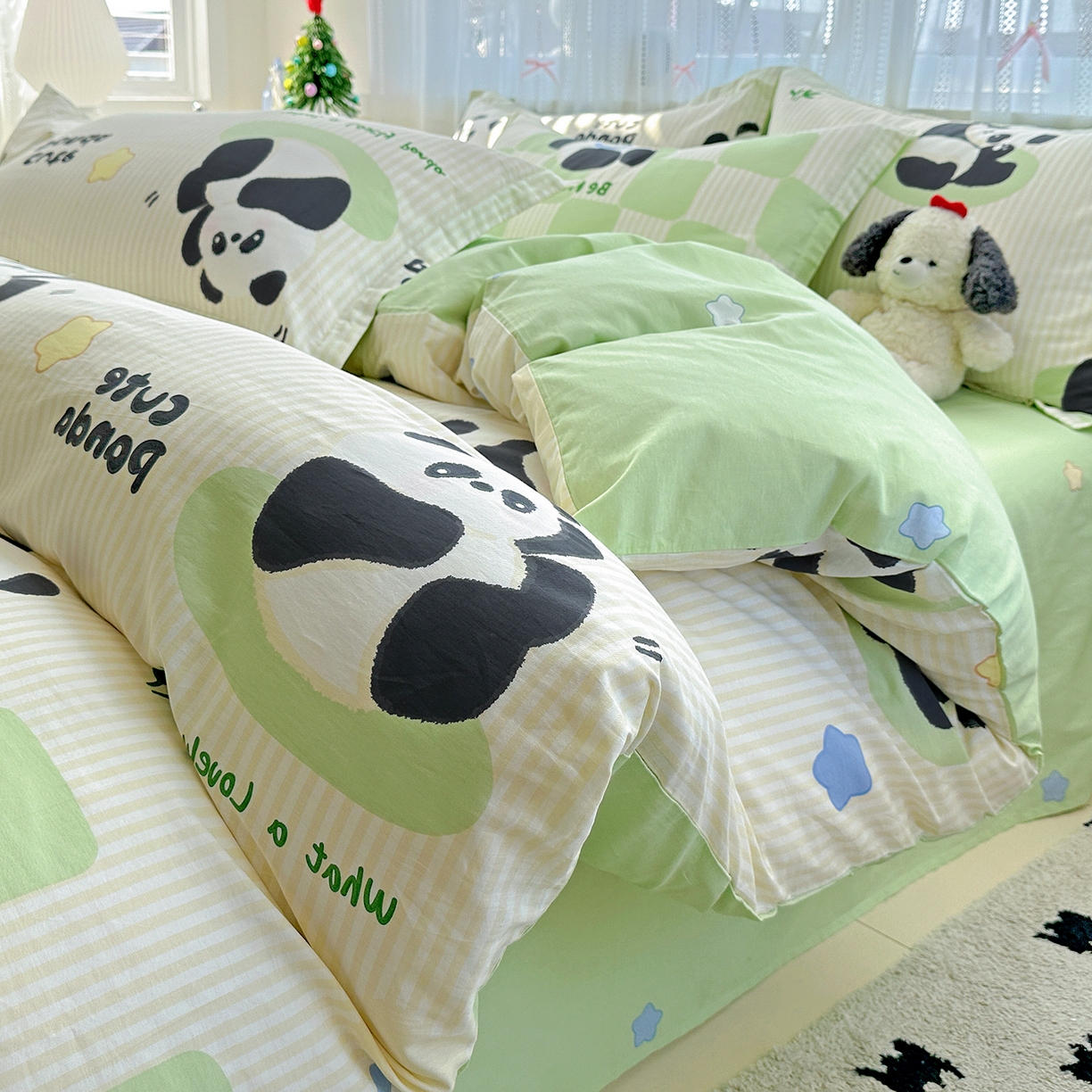 91家纺网 家纺一手货源 找家纺 恩泽家纺 2025新款全棉纯棉12868喷气印花系列四件套-第二批 小熊猫