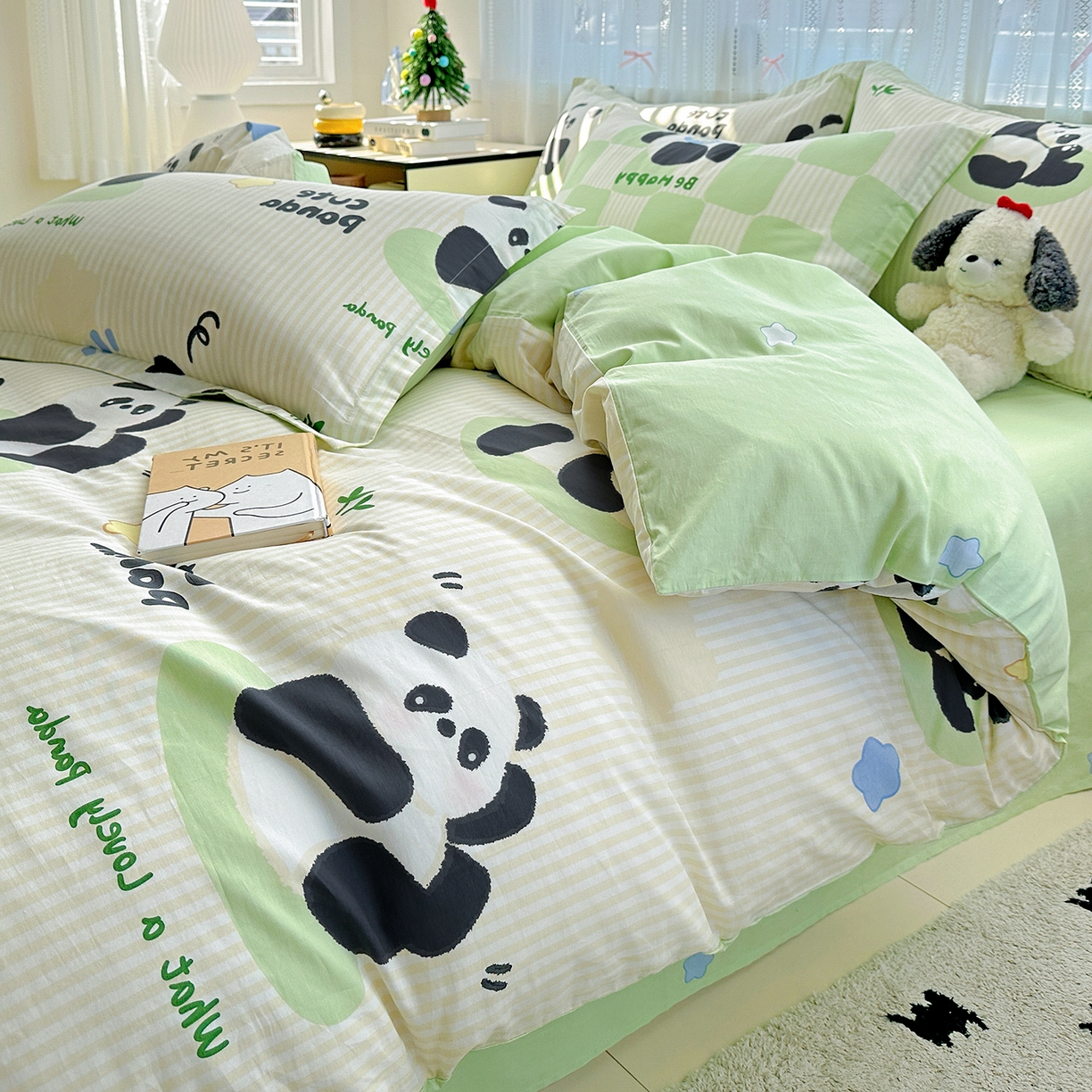 91家纺网 家纺一手货源 找家纺 恩泽家纺 2025新款全棉纯棉12868喷气印花系列四件套-第二批 小熊猫