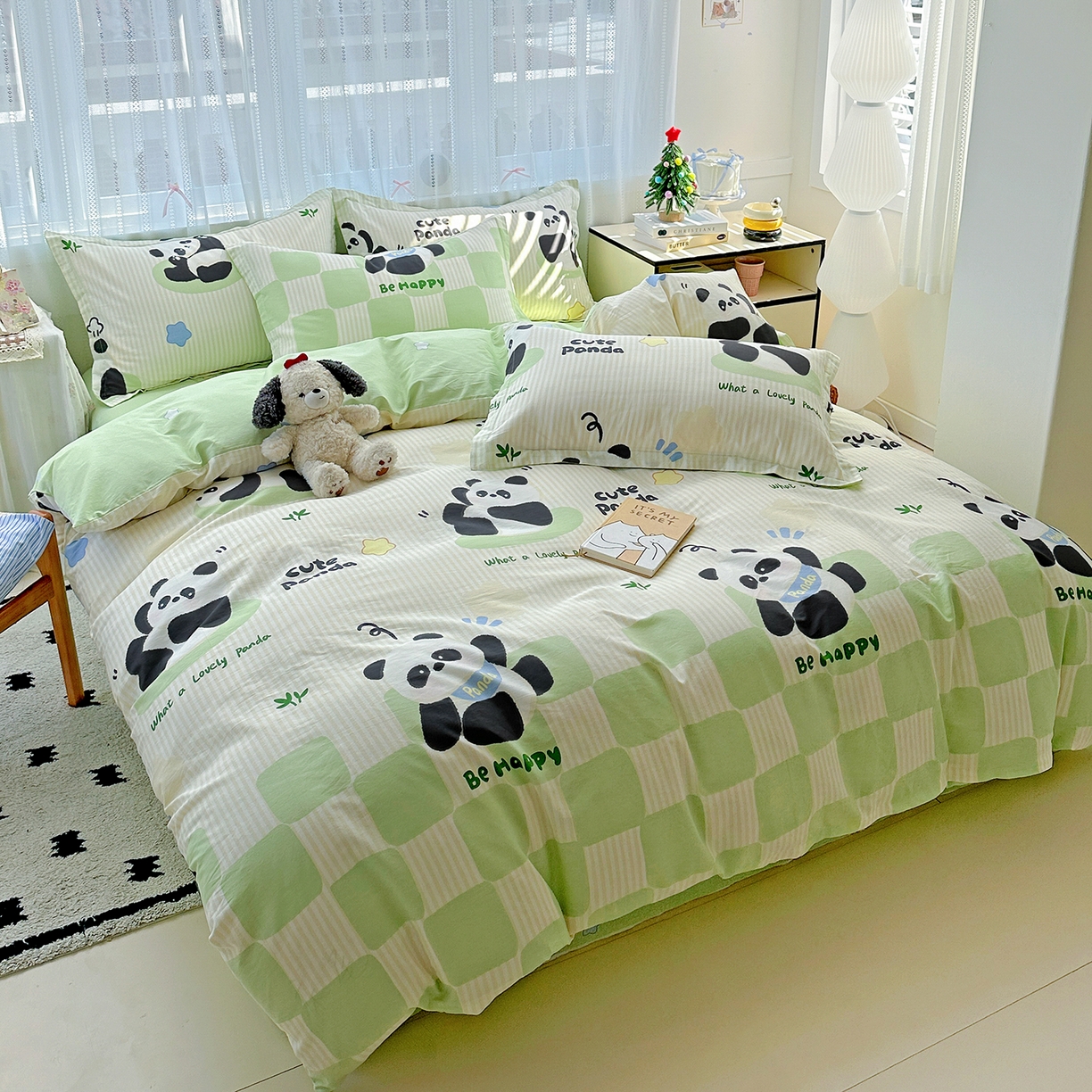 91家纺网 家纺一手货源 找家纺 恩泽家纺 2025新款全棉纯棉12868喷气印花系列四件套-第二批 小熊猫