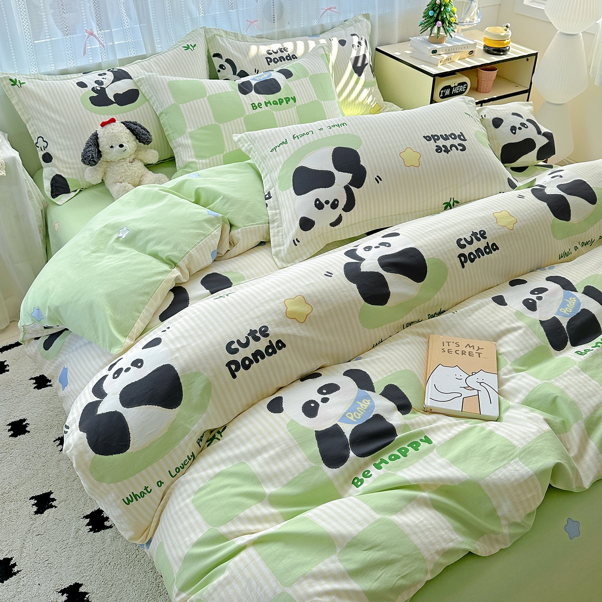 91家纺网 家纺一手货源 找家纺 恩泽家纺 2025新款全棉纯棉12868喷气印花系列四件套-第二批 小熊猫