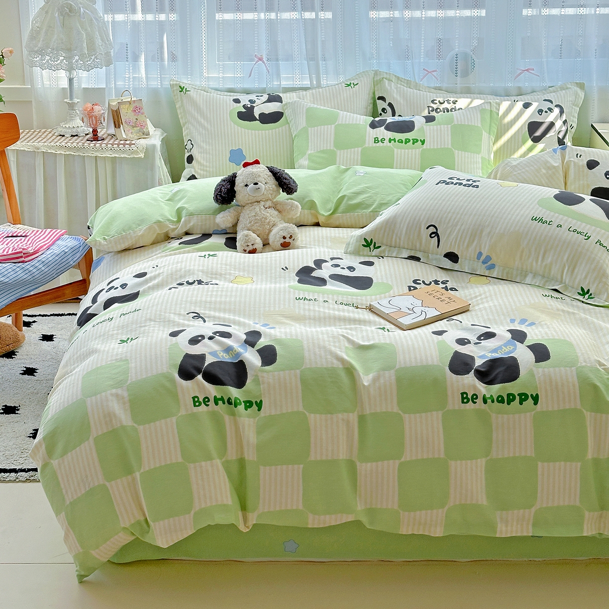 91家纺网 家纺一手货源 找家纺 恩泽家纺 2025新款全棉纯棉12868喷气印花系列四件套-第二批 小熊猫