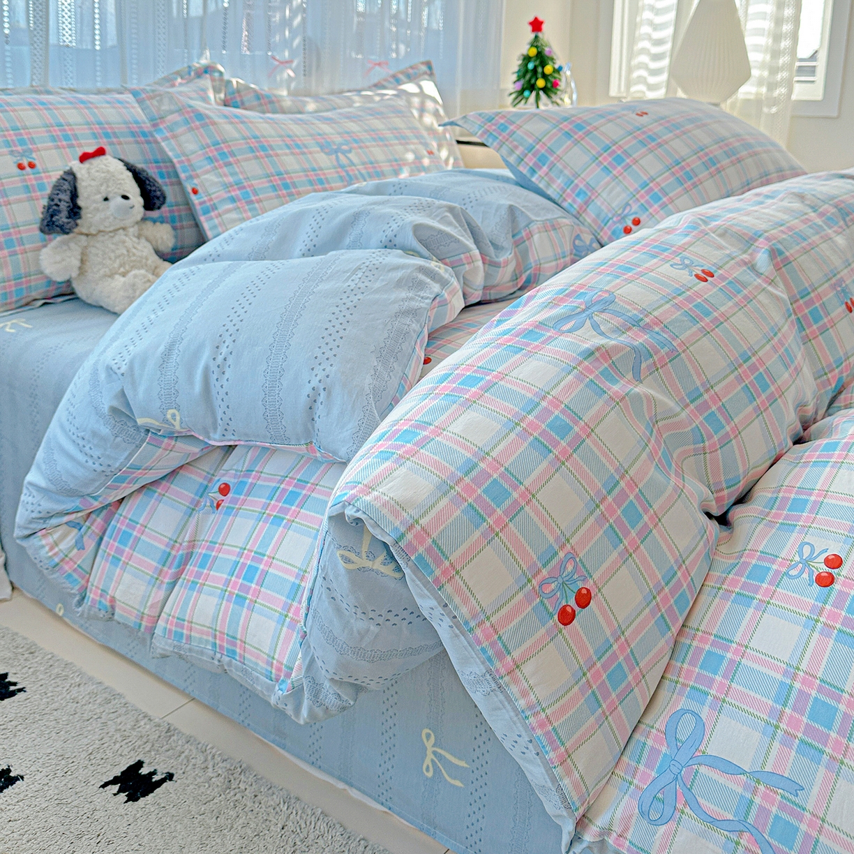 91家纺网 家纺一手货源 找家纺 恩泽家纺 2025新款全棉纯棉12868喷气印花系列四件套-第二批 樱桃派