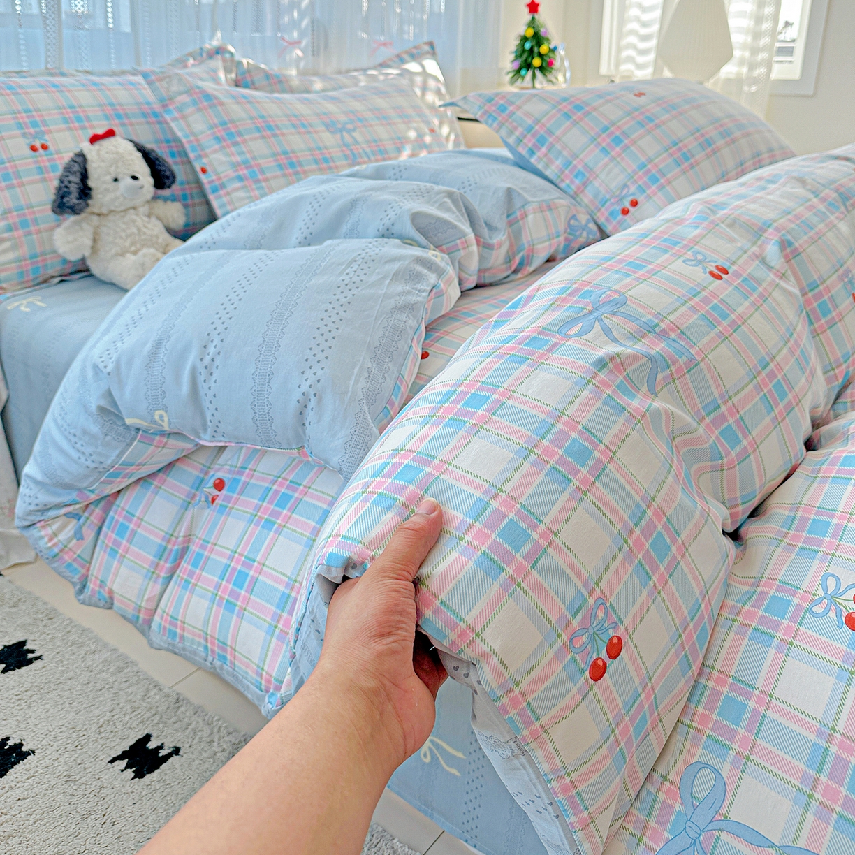 91家纺网 家纺一手货源 找家纺 恩泽家纺 2025新款全棉纯棉12868喷气印花系列四件套-第二批 樱桃派