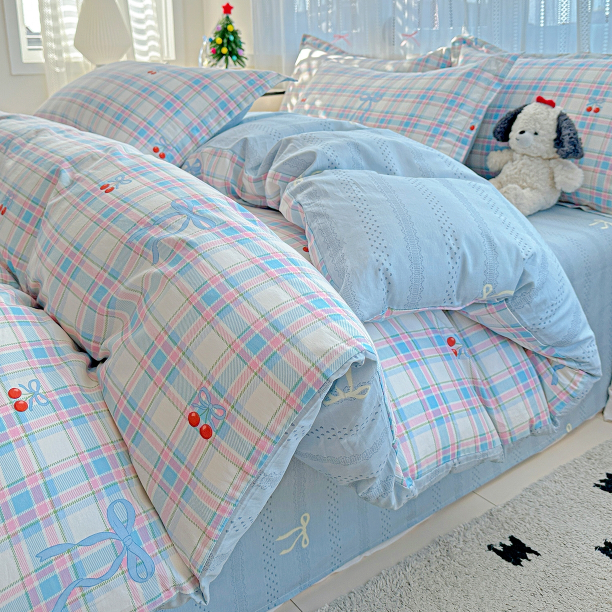 91家纺网 家纺一手货源 找家纺 恩泽家纺 2025新款全棉纯棉12868喷气印花系列四件套-第二批 樱桃派