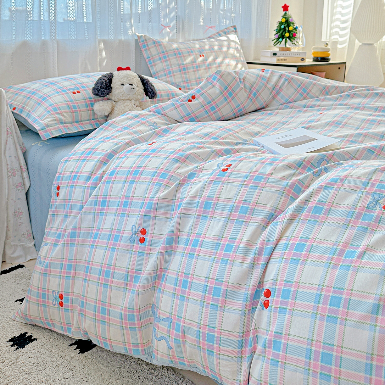 91家纺网 家纺一手货源 找家纺 恩泽家纺 2025新款全棉纯棉12868喷气印花系列四件套-第二批 樱桃派