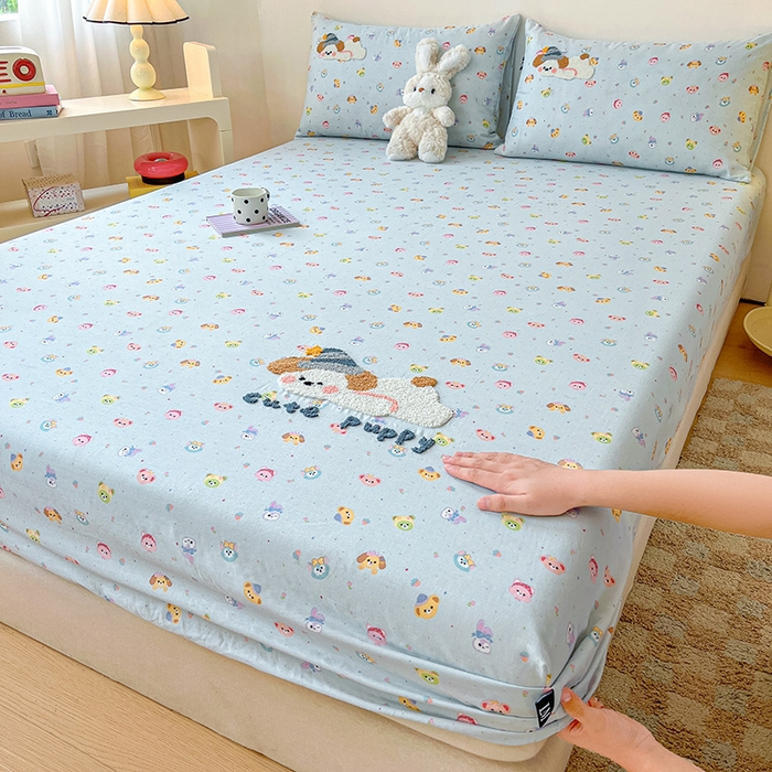 91家纺网 家纺一手货源 找家纺 （总）乐美家纺 2025新款懒洋洋全棉双层纱毛巾绣床笠三件套（提供买家秀）