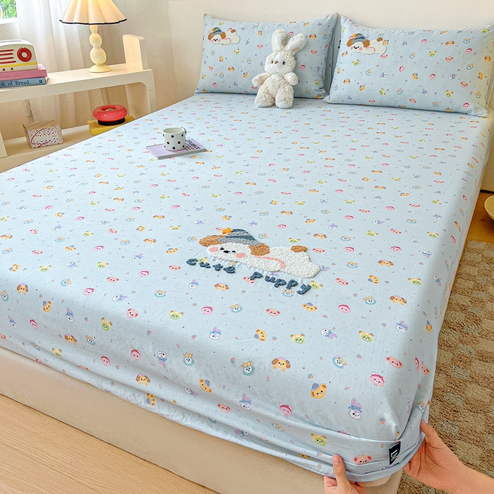 （总）乐美家纺 2025新款懒洋洋全棉双层纱毛巾绣床笠三件套（提供买家秀）