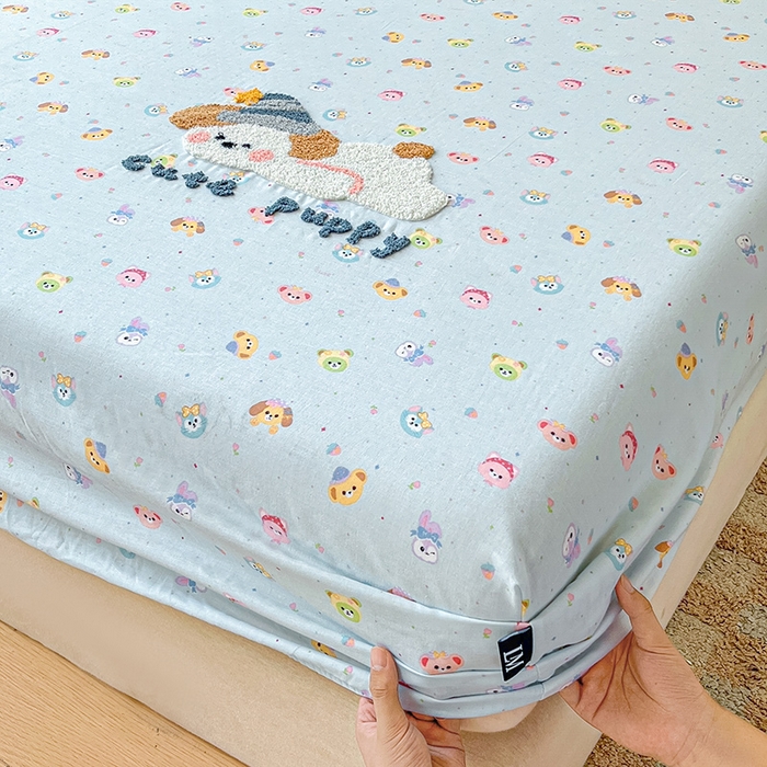 91家纺网 家纺一手货源 找家纺 （总）乐美家纺 2025新款懒洋洋全棉双层纱毛巾绣床笠三件套（提供买家秀）