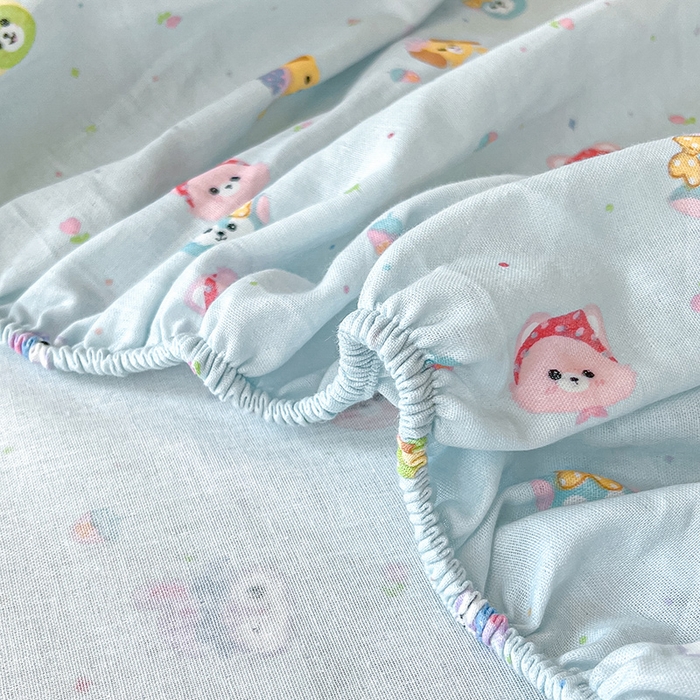 91家纺网 家纺一手货源 找家纺 乐美家纺 2025新款懒洋洋全棉双层纱毛巾绣床笠三件套（提供买家秀） 星星狗