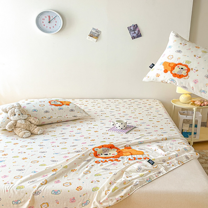 91家纺网 家纺一手货源 找家纺 乐美家纺 2025新款懒洋洋全棉双层纱毛巾绣床笠三件套（提供买家秀） 可妮兔