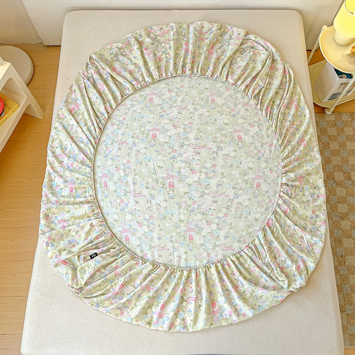 91家纺网 家纺一手货源 找家纺 乐美家纺 2025新款懒洋洋全棉双层纱毛巾绣床笠三件套（提供买家秀） 可妮兔