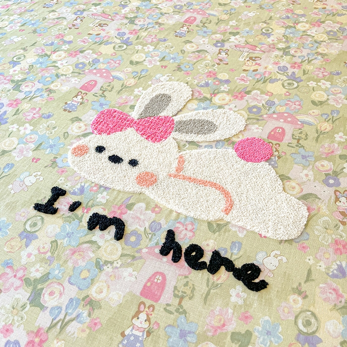 91家纺网 家纺一手货源 找家纺 乐美家纺 2025新款懒洋洋全棉双层纱毛巾绣床笠三件套（提供买家秀） 可妮兔