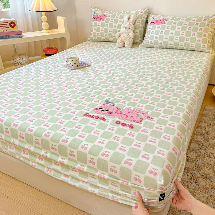 乐美家纺 2025新款懒洋洋全棉双层纱毛巾绣床笠三件套（提供买家秀） 蔓蔓猫