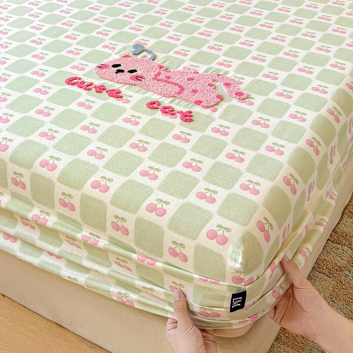 91家纺网 家纺一手货源 找家纺 乐美家纺 2025新款懒洋洋全棉双层纱毛巾绣床笠三件套（提供买家秀） 蔓蔓猫