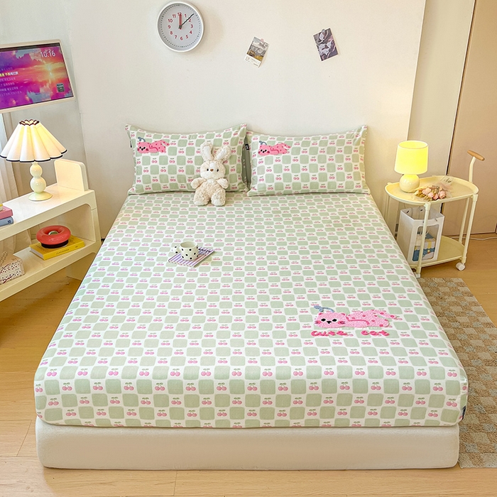 91家纺网 家纺一手货源 找家纺 乐美家纺 2025新款懒洋洋全棉双层纱毛巾绣床笠三件套（提供买家秀） 蔓蔓猫