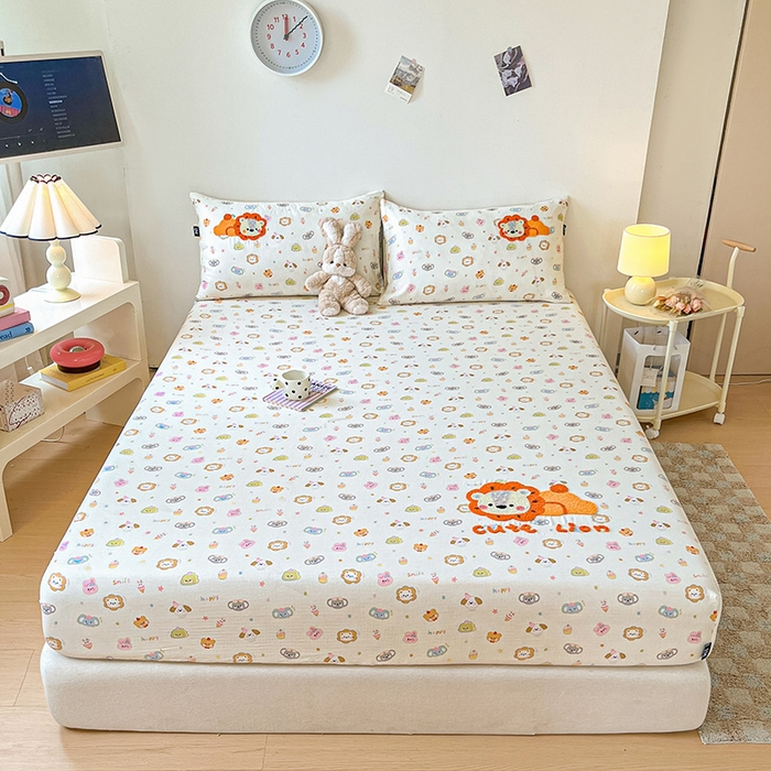 91家纺网 家纺一手货源 找家纺 乐美家纺 2025新款懒洋洋全棉双层纱毛巾绣床笠三件套（提供买家秀） 笨笨狮