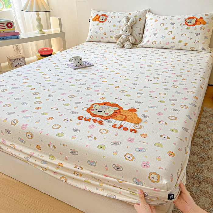 乐美家纺 2025新款懒洋洋全棉双层纱毛巾绣床笠三件套（提供买家秀） 笨笨狮