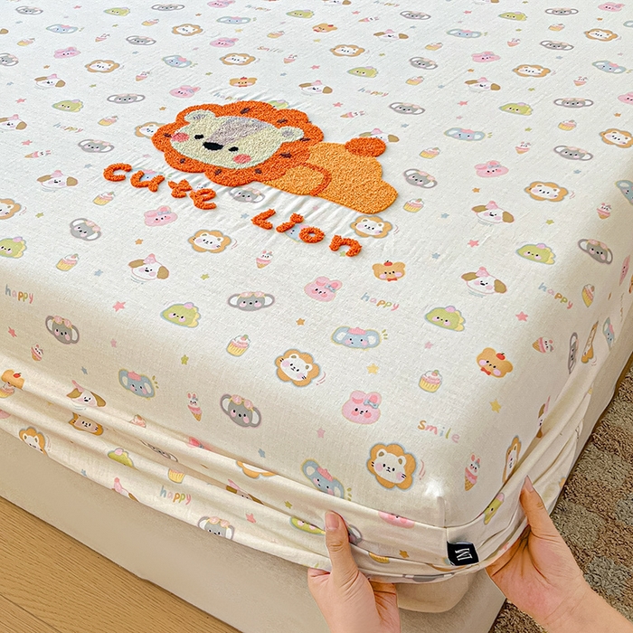 91家纺网 家纺一手货源 找家纺 乐美家纺 2025新款懒洋洋全棉双层纱毛巾绣床笠三件套（提供买家秀） 笨笨狮