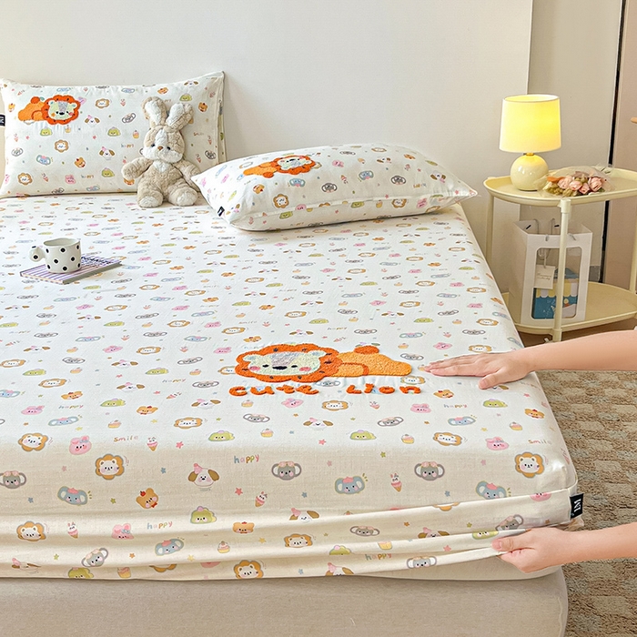 91家纺网 家纺一手货源 找家纺 乐美家纺 2025新款懒洋洋全棉双层纱毛巾绣床笠三件套（提供买家秀） 笨笨狮