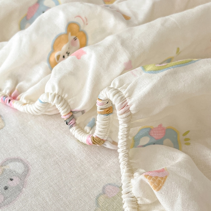 91家纺网 家纺一手货源 找家纺 乐美家纺 2025新款懒洋洋全棉双层纱毛巾绣床笠三件套（提供买家秀） 笨笨狮