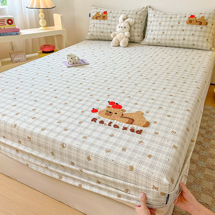 乐美家纺 2025新款懒洋洋全棉双层纱毛巾绣床笠三件套（提供买家秀） 排排熊