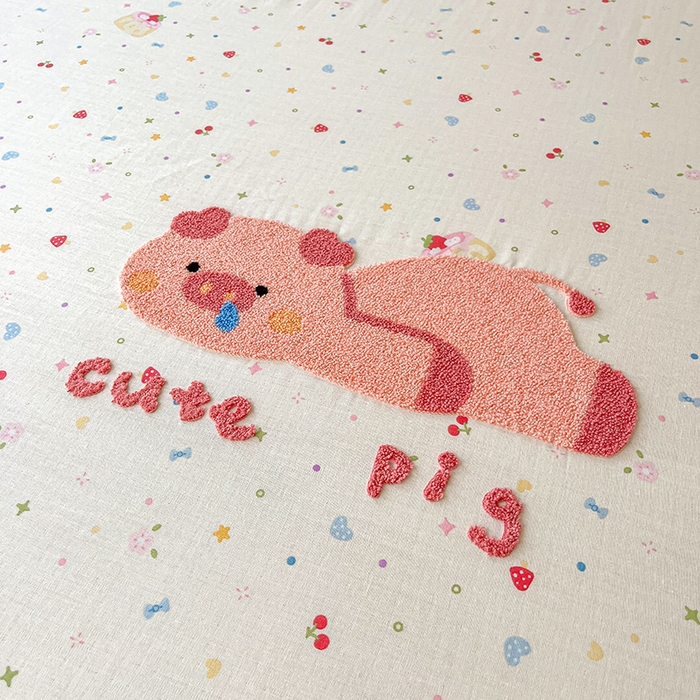 91家纺网 家纺一手货源 找家纺 乐美家纺 2025新款懒洋洋全棉双层纱毛巾绣床笠三件套（提供买家秀） 扭扭猪