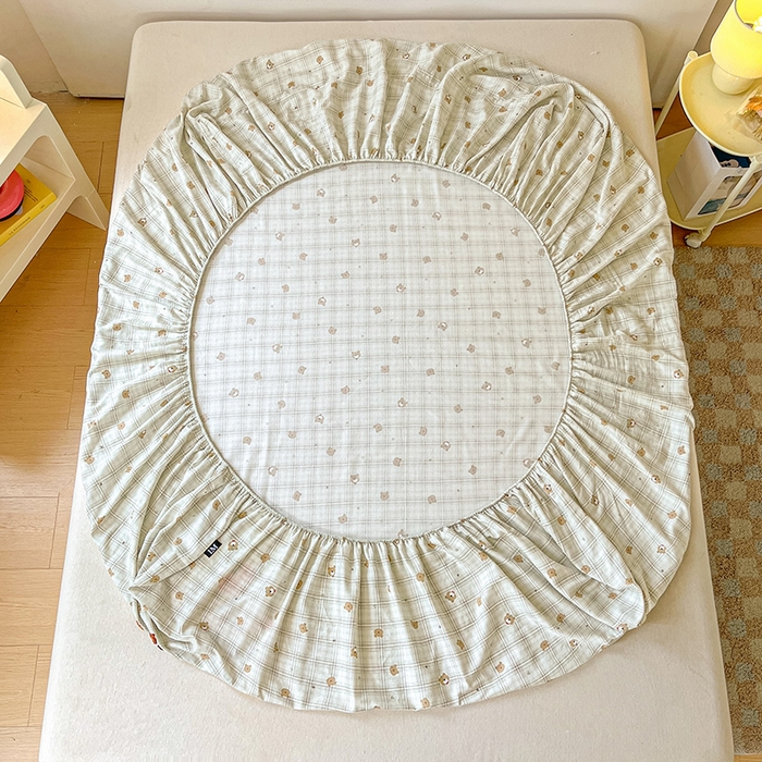 91家纺网 家纺一手货源 找家纺 乐美家纺 2025新款懒洋洋全棉双层纱毛巾绣床笠三件套（提供买家秀） 排排熊