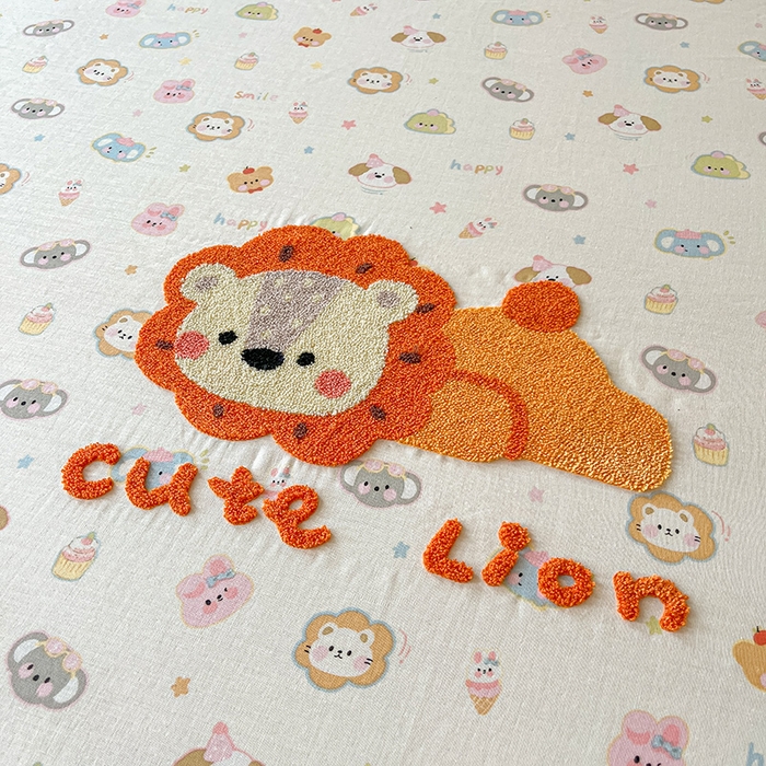 91家纺网 家纺一手货源 找家纺 乐美家纺 2025新款懒洋洋全棉双层纱毛巾绣床笠三件套（提供买家秀） 笨笨狮