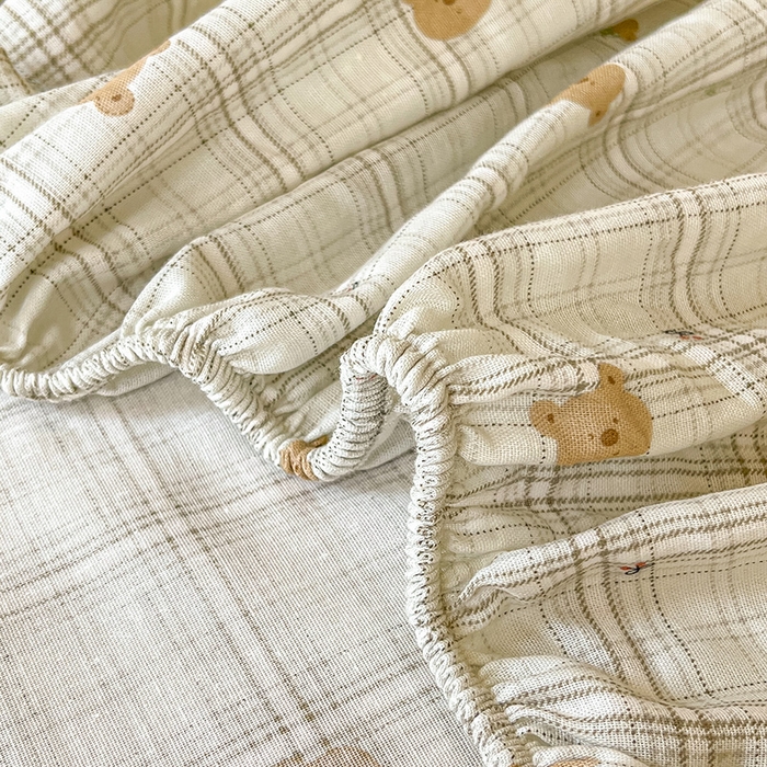 91家纺网 家纺一手货源 找家纺 乐美家纺 2025新款懒洋洋全棉双层纱毛巾绣床笠三件套（提供买家秀） 排排熊