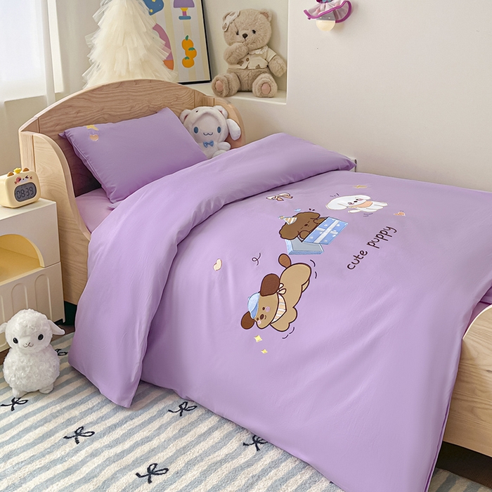 91家纺网 家纺一手货源 找家纺 乐沐家纺 2025新款全棉纯棉高端贴布刺绣幼儿园套件儿童三件套被子被芯婴童宝宝六件套七件套 快乐小狗