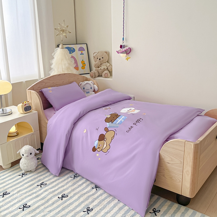 91家纺网 家纺一手货源 找家纺 乐沐家纺 2025新款全棉纯棉高端贴布刺绣幼儿园套件儿童三件套被子被芯婴童宝宝六件套七件套 快乐小狗