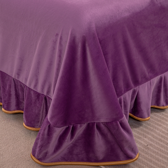 91家纺网 家纺一手货源 找家纺 博兰蒂2022高克重牛奶绒素色绣花床裙四件套直播爆款-水仙罗兰紫